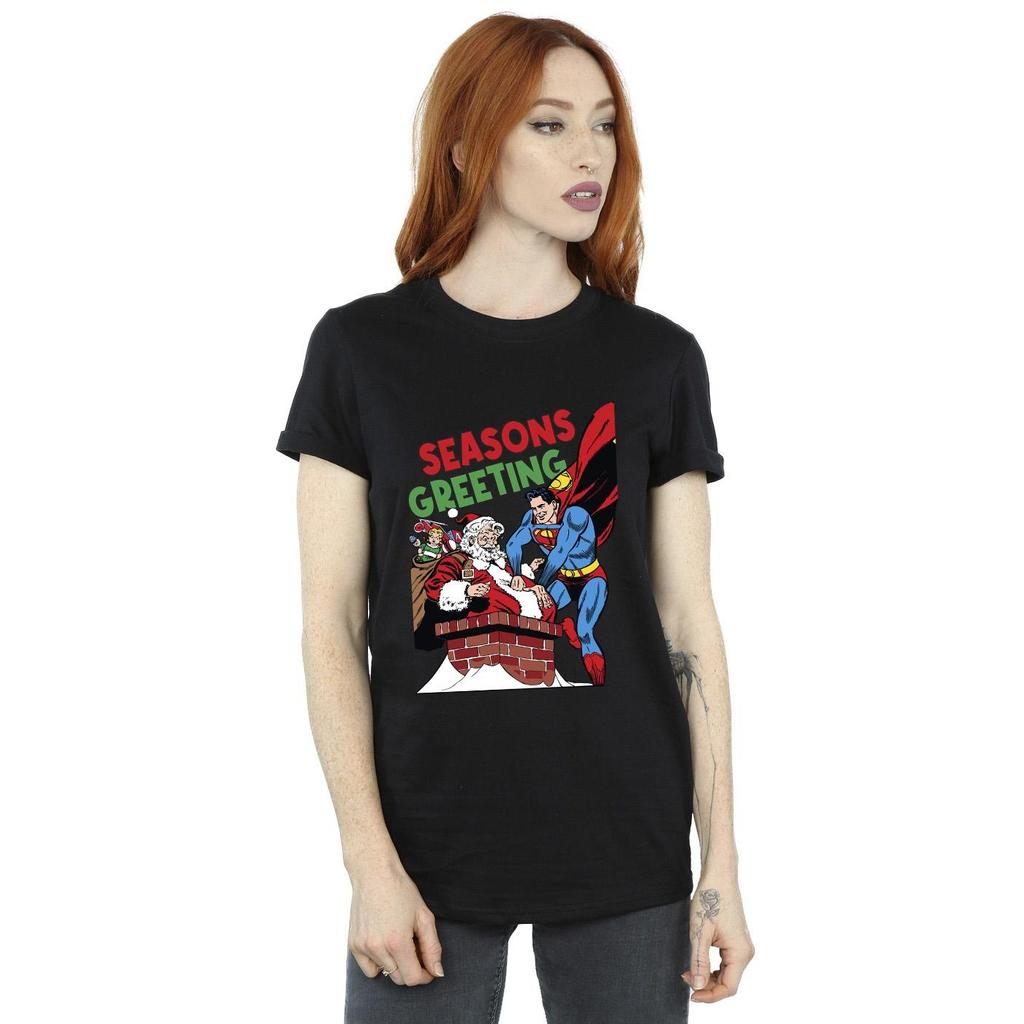 DC Comics Womens/Ladies Superman Santa Comic Cotton Boyfriend T-Shirt
