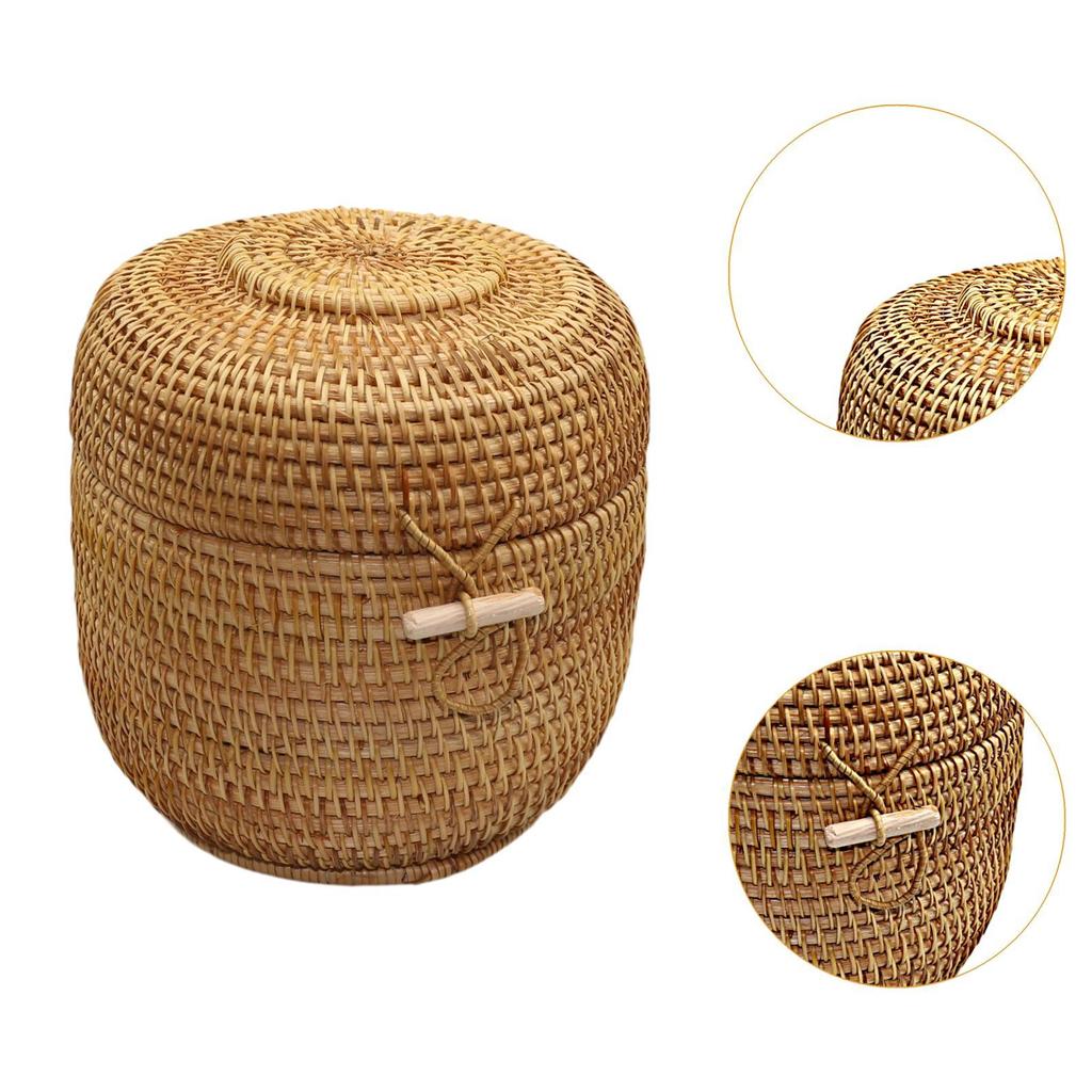 Lidded Tea Organizer, Rattan Basket for Storing Candy And Snacks