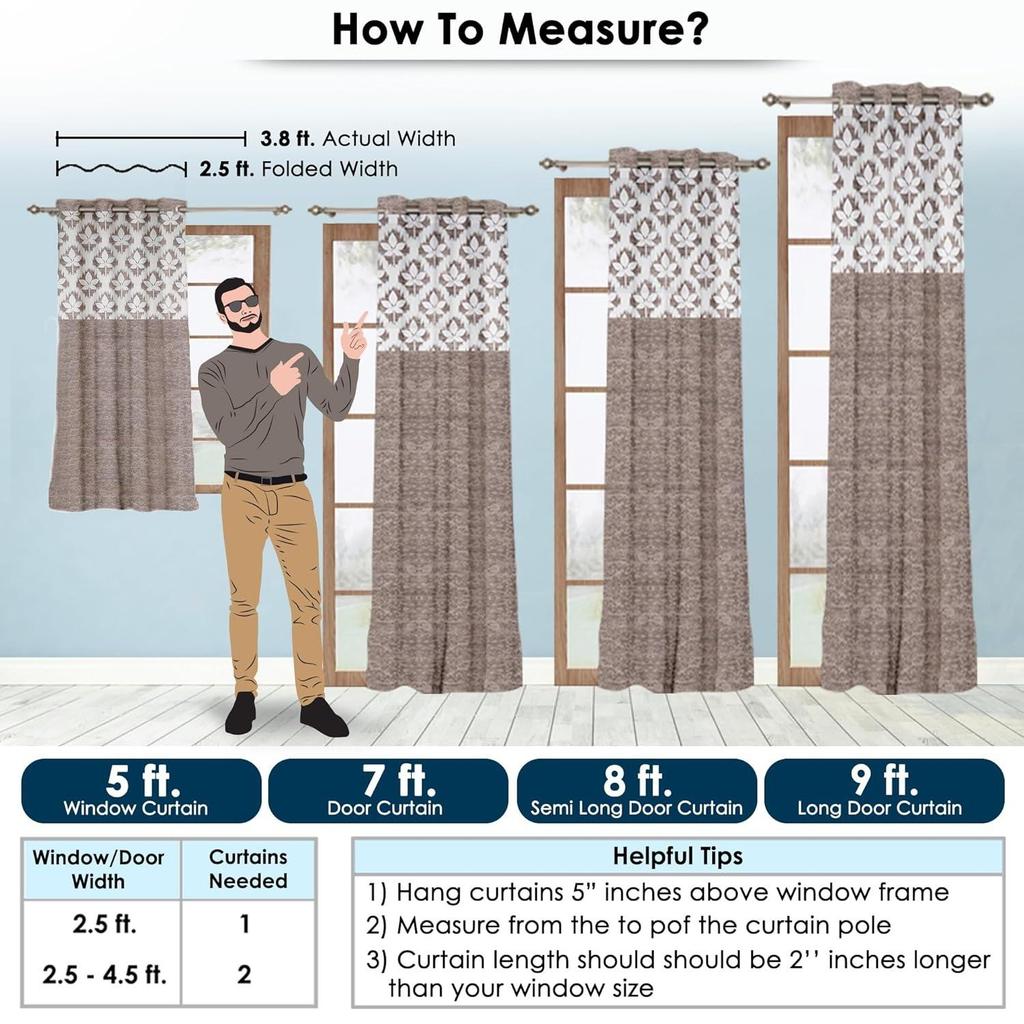 Hjem Vindusgardiner Langt Sett med 2 | Blomstertrykt | Medium Romformørkende Gardin | Gardiner for Stue