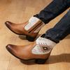 Trendy New Winter Men's Pointed Bohemia Patchwork Motorcycle Casual Ankle Boot Male High Tops New Comfortable Leather Shoes