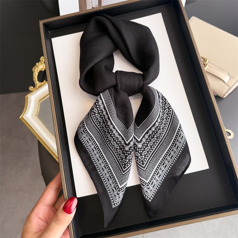Korean version of simple imitation velvet herringbone pattern cotton and linen small square scarf silk scarf headscarf shawl sun protection scarf wome
