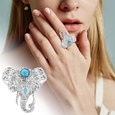 Unisex Ring Elephant Bohemian Retro Faux Turquoise Smooth Alloy Finger Ring Party Club Knuckle