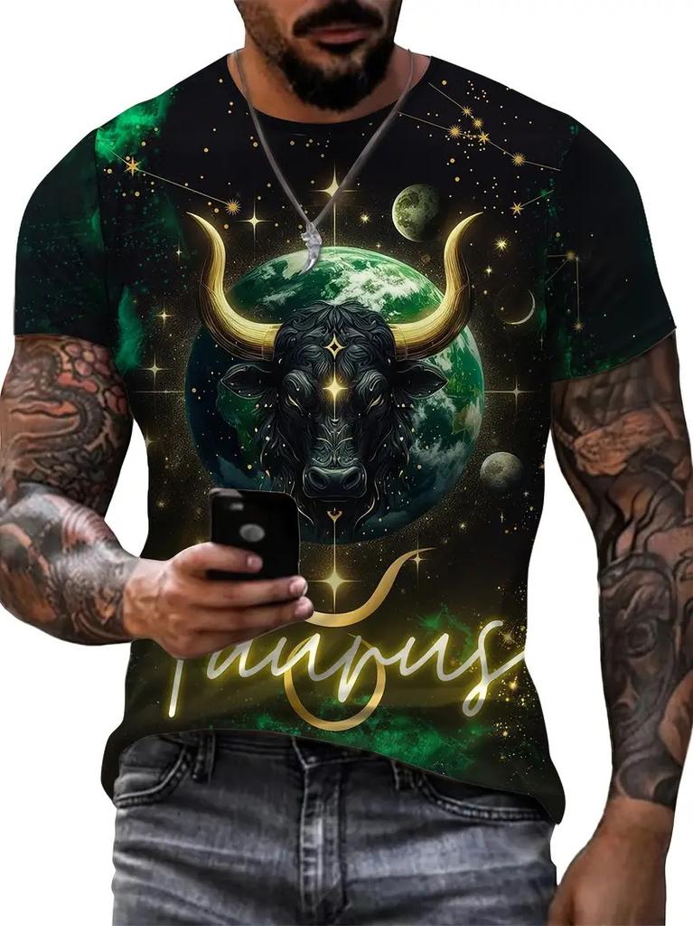 Fun Bull Pattern 3D Printed T-shirt Summer Men's Casual Fashion Round Neck Fashion Trendy Harajuku Personalized Short Sleeve Street Wear