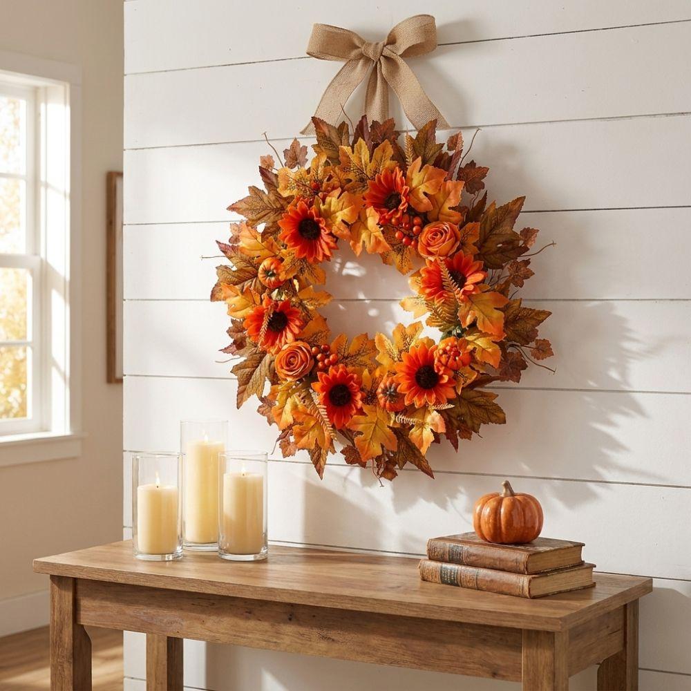 Autumn Maple Leaf Door Wreath Rustic Style Artificial Wreath Fall Wreath Farmhouse Decor