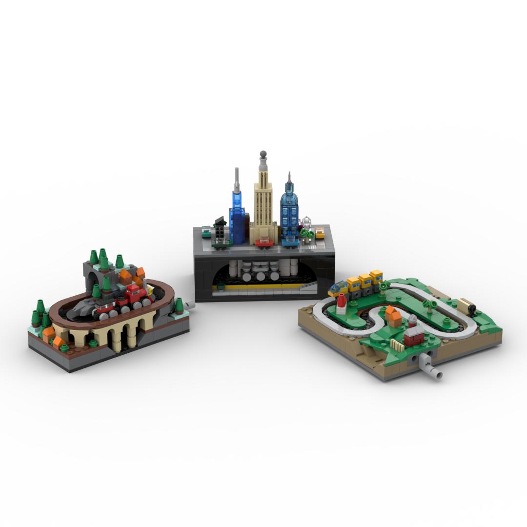 MOC City Street View Train Building Blocks Can Manually Drive Train Model Mini Landscape Modeling Set