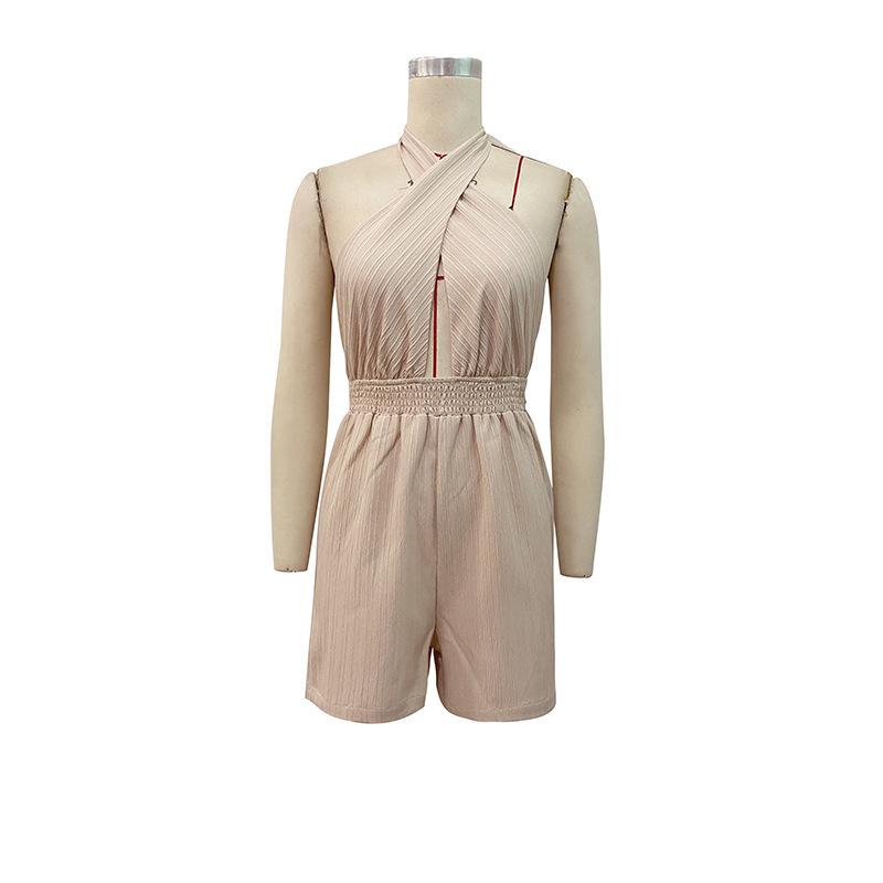 2026 Summer Elegant Cross Strap Halter Neck Backless Jumpsuit for Women