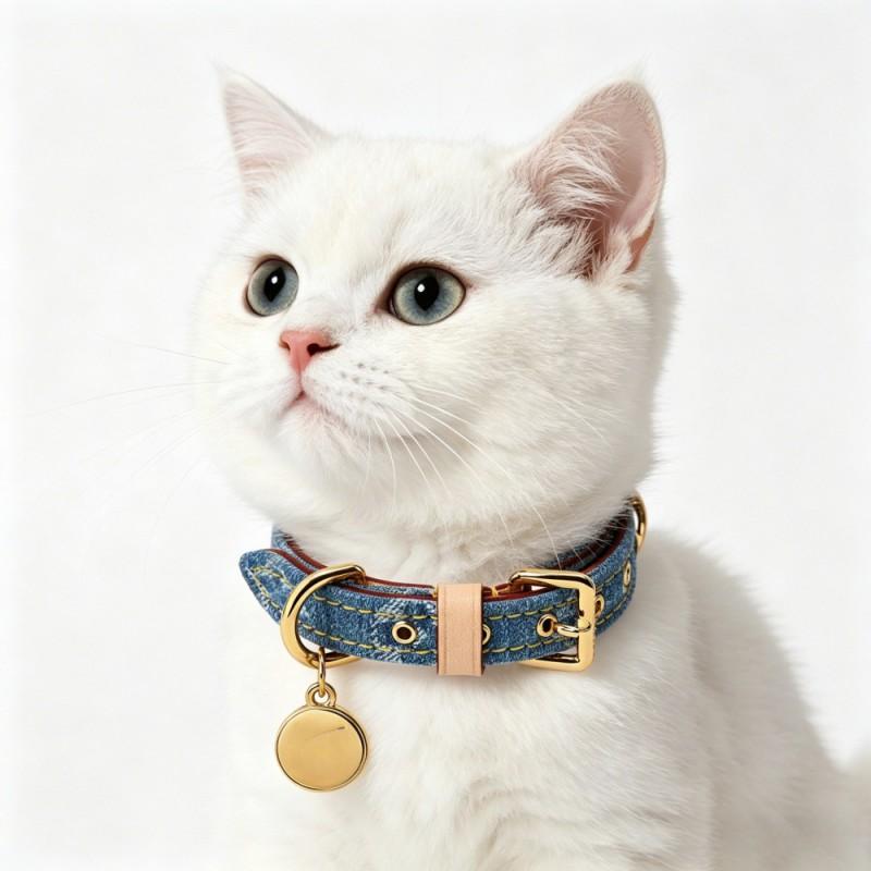 Luxury Denim Monogram Dog Collar Adjustable Leather Pet French Bulldog Dachshund Cat