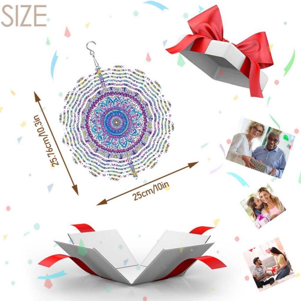 Metal Wind Spinner with 2D Lotus Mandala Design for Outdoor Garden Balcony Yard Decor 360 Degree Rotating Hook Holiday Christmas Gift