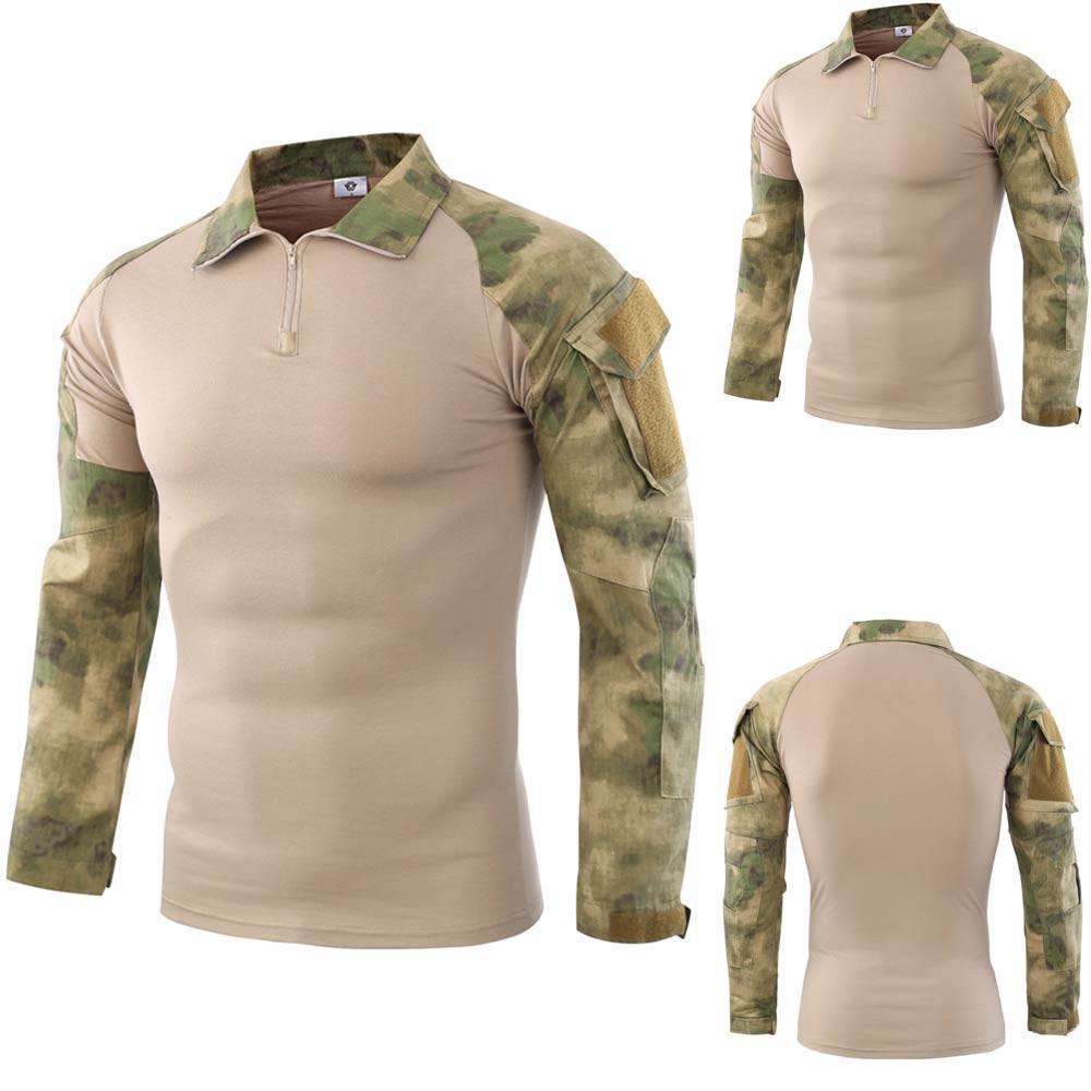 Men Tactics Camouflage Long-Sleeve Beefy Muscle Basic Solid Blouse Tee Shirt Top