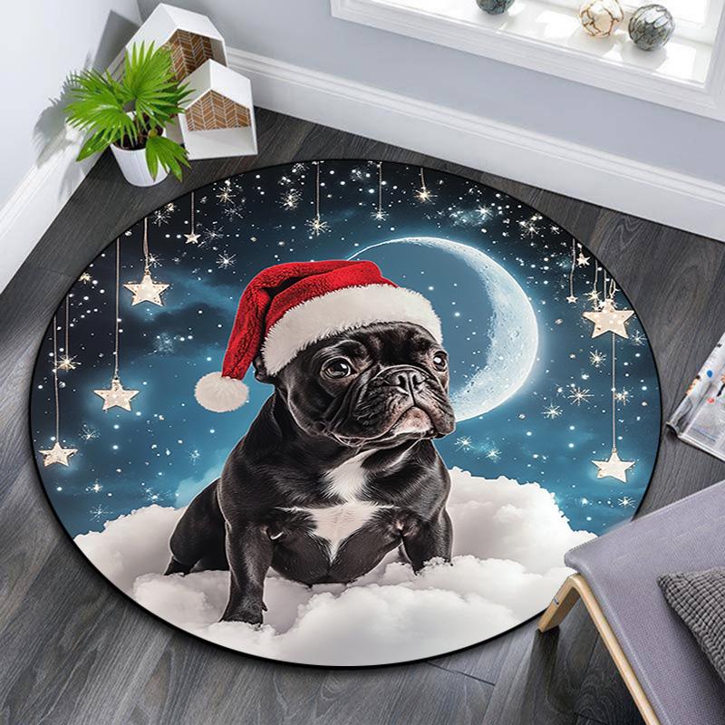 French Bulldog Round Area Rug,Carpet Rug for Living Room Bedroom Sofa Playroom Decor,Non-slip Floor Mat