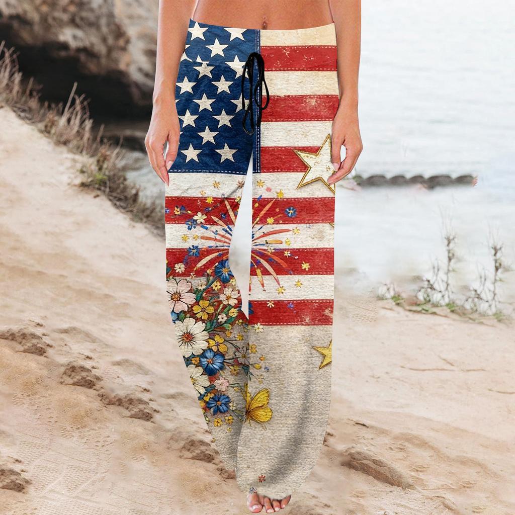 Women's Fashion Loose-Fit Drawstring Elastic Waist Casual Printed Pants