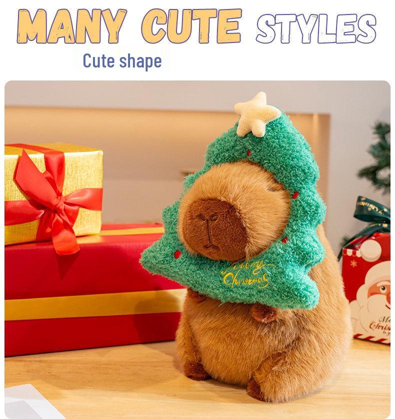 Capybara Christmas Plush Toy & Card Set – Stuffed Animal Comfort Doll