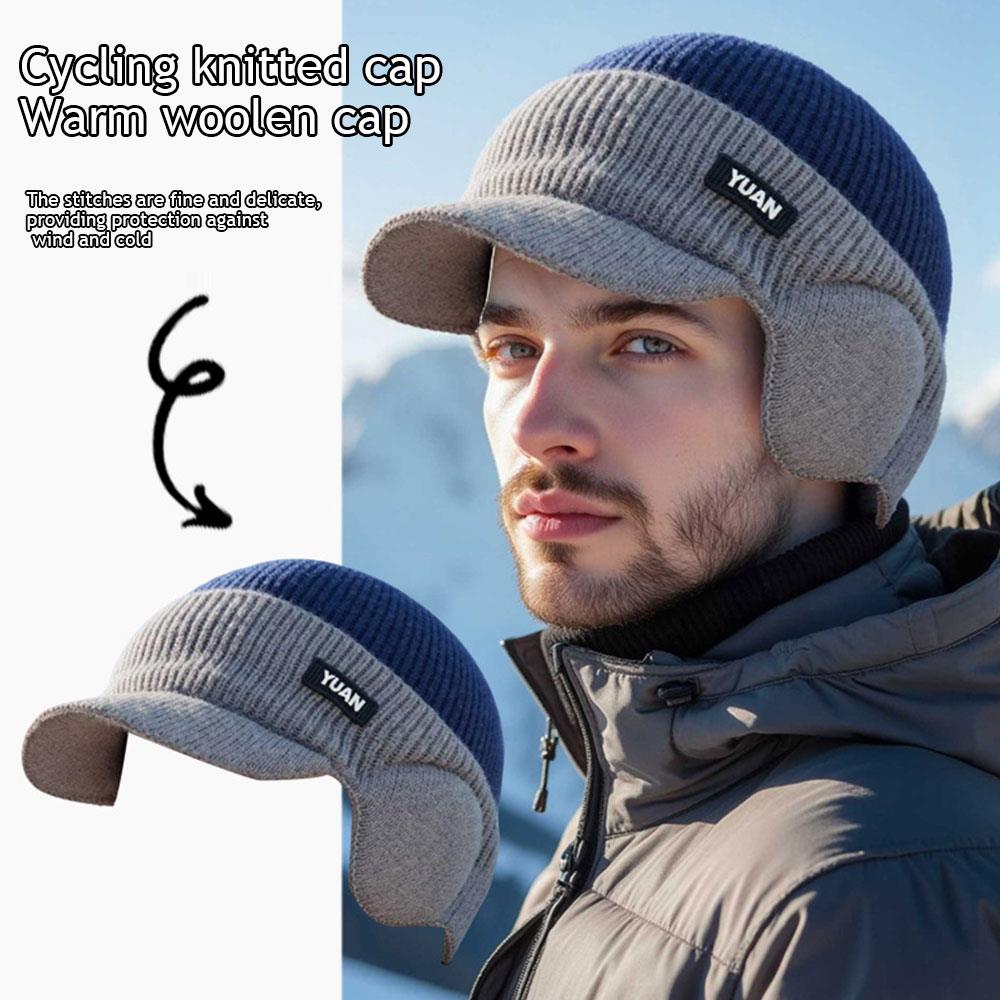 Outdoor Knit Baseball Cap Fashion Ear Protection Dad Hat Dual Tone Thicken Men's Winter Hat Thermal Sports Cycling Beanie Hat