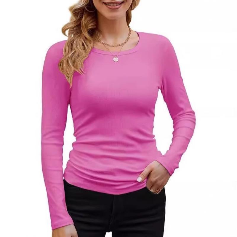 Women S Ribbed Solid Color Basic Long Sleeve T Shirt