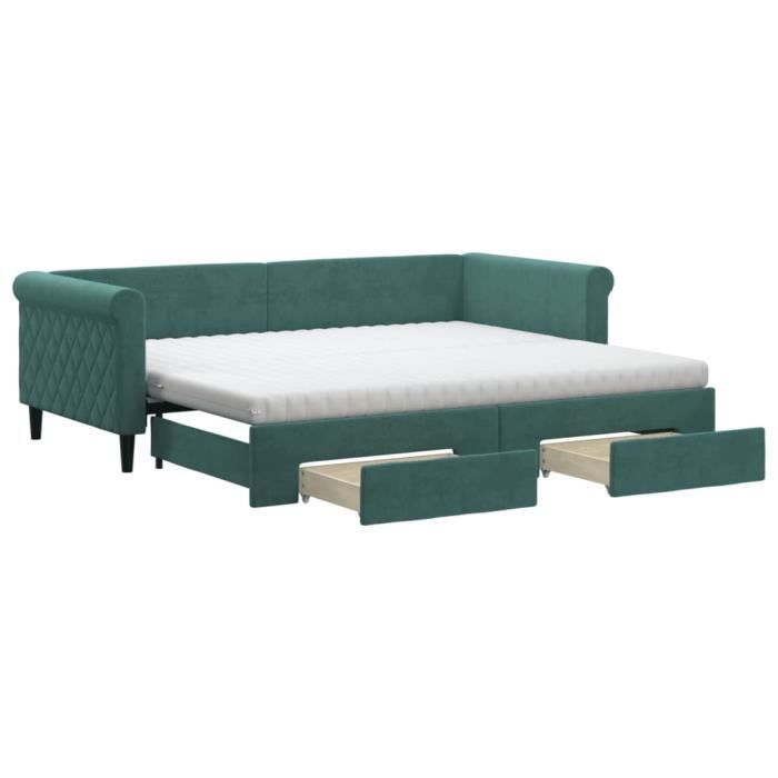 VidaXL Daybed with Trundle and Drawers Dark Green 90x200cm Velvet 3197845