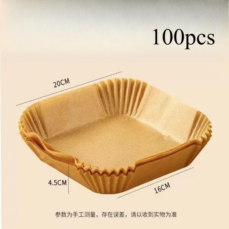 50/100 STÜCKE Air Friteuse Einwegpapier Quadratisch Rund Backpapier Grillplatte Antihaft-Matte Küchenofen Ölabsorbierendes Papierwerkzeug