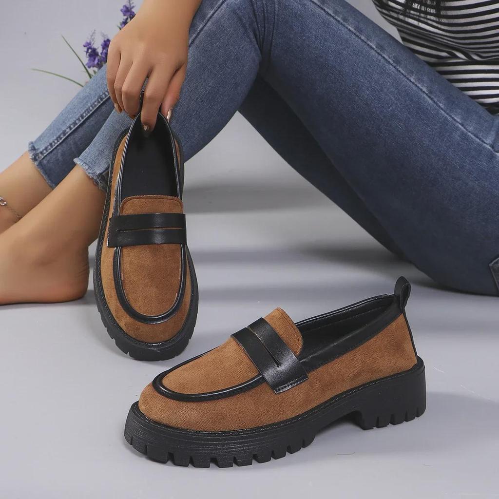 2024 Frühling/Herbst Leopardenmuster Britischer Stil Dicksohlige Loafer für Damen
