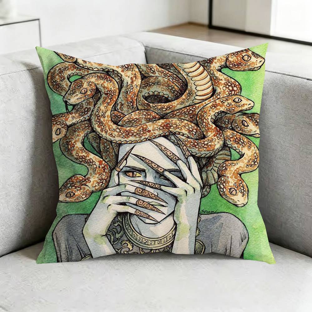 GGreek Mythology Art Medusa Square DoubleSided Printed Pillow Case Bedroom Bedside Pillow Sofa Cushion Cover Gift