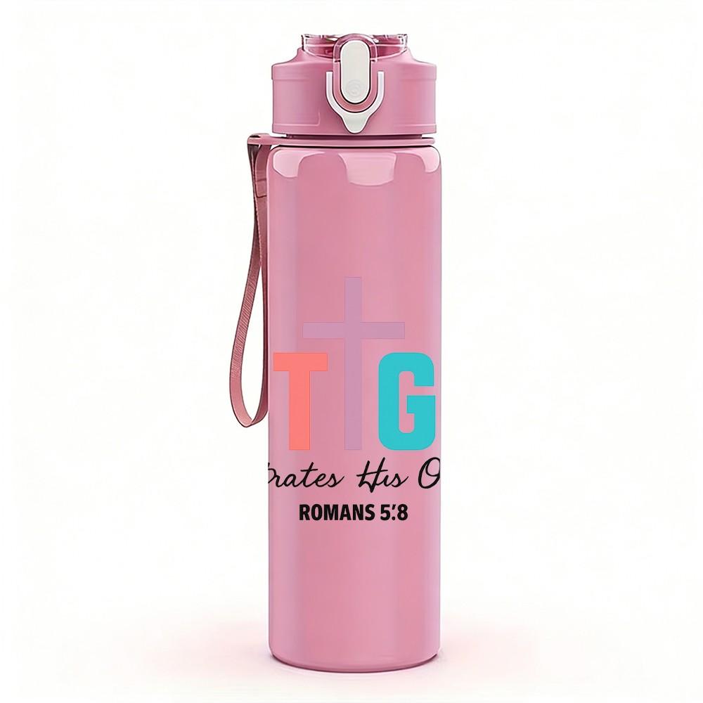 1PC But God Bold Pink Letter Print 750ml Color Plastic Sports Water Bottle Leakproof Flip Straw Lid Suitable for Sports Office Home Use