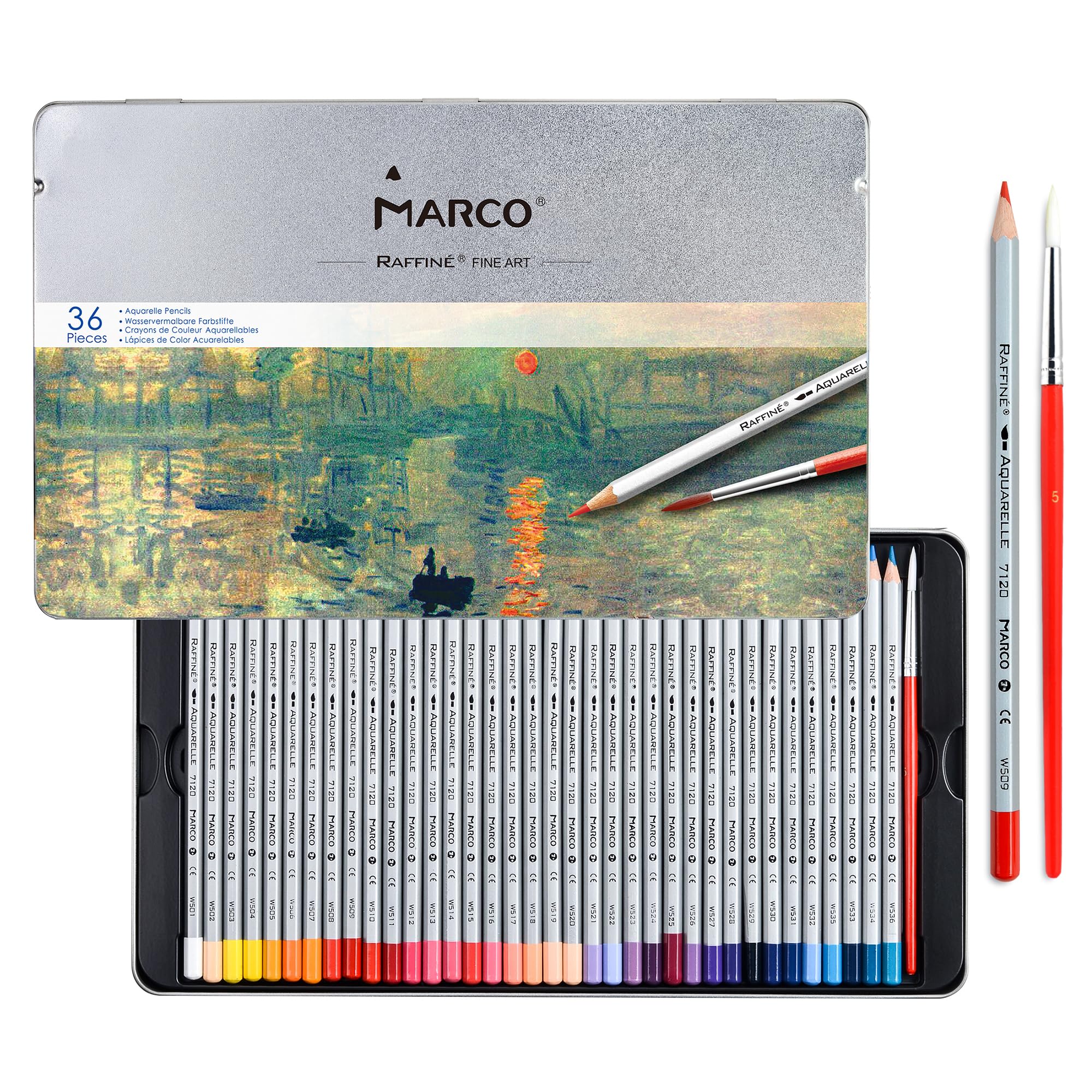 

Marco Watercolor 36 Hexagonal Sketch Pencils with Wooden Color Iron Small for Painting and Professional 7120 Watercolor 36 Colors Pencils, Colors,