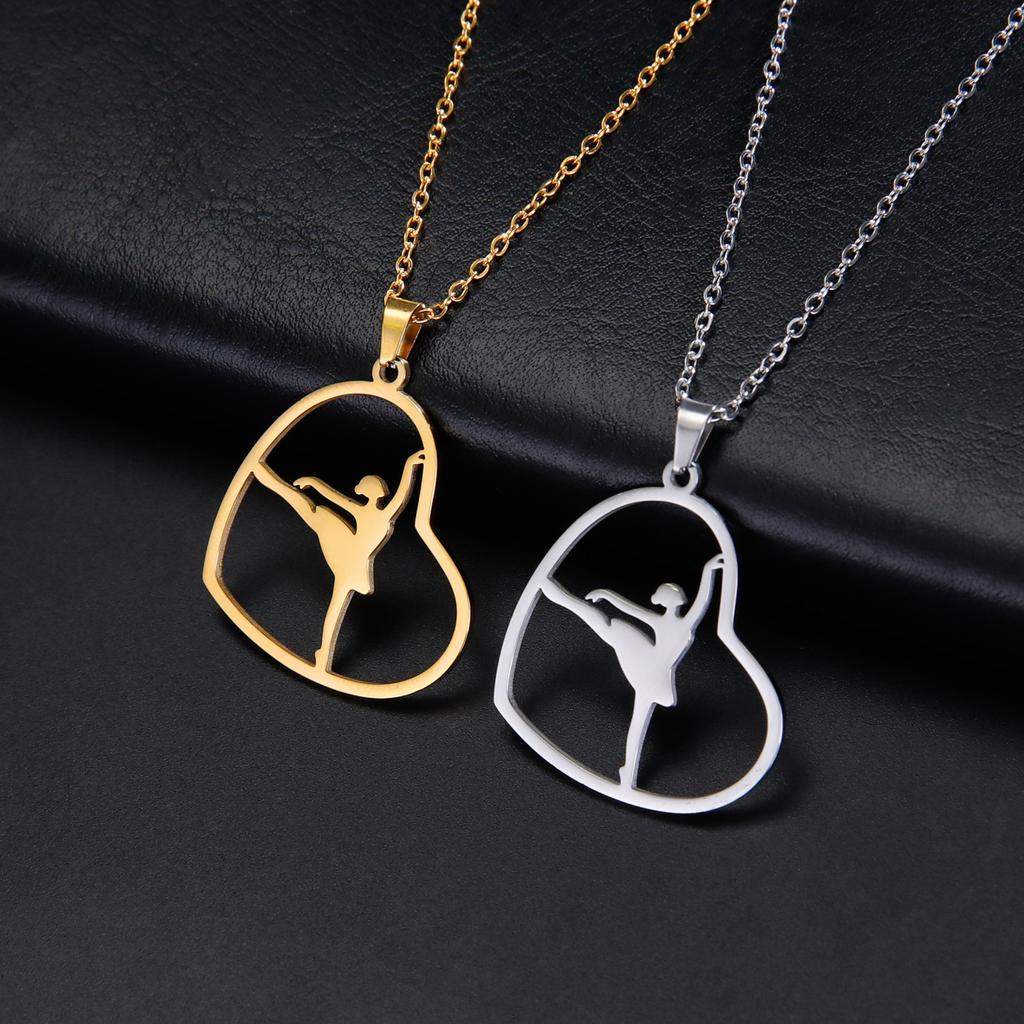 Gymnastics Necklace Heart Charm Necklace Dance Neck Jewelry Stainless Steel Texture Suitable for Special Occasions