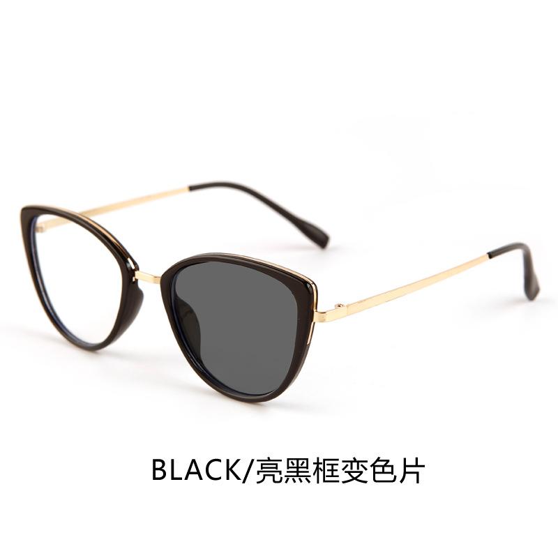Trendy cat-eye photochromic anti-blue light glasses for women with round faces, making them look slimmer without makeup; also available as plain