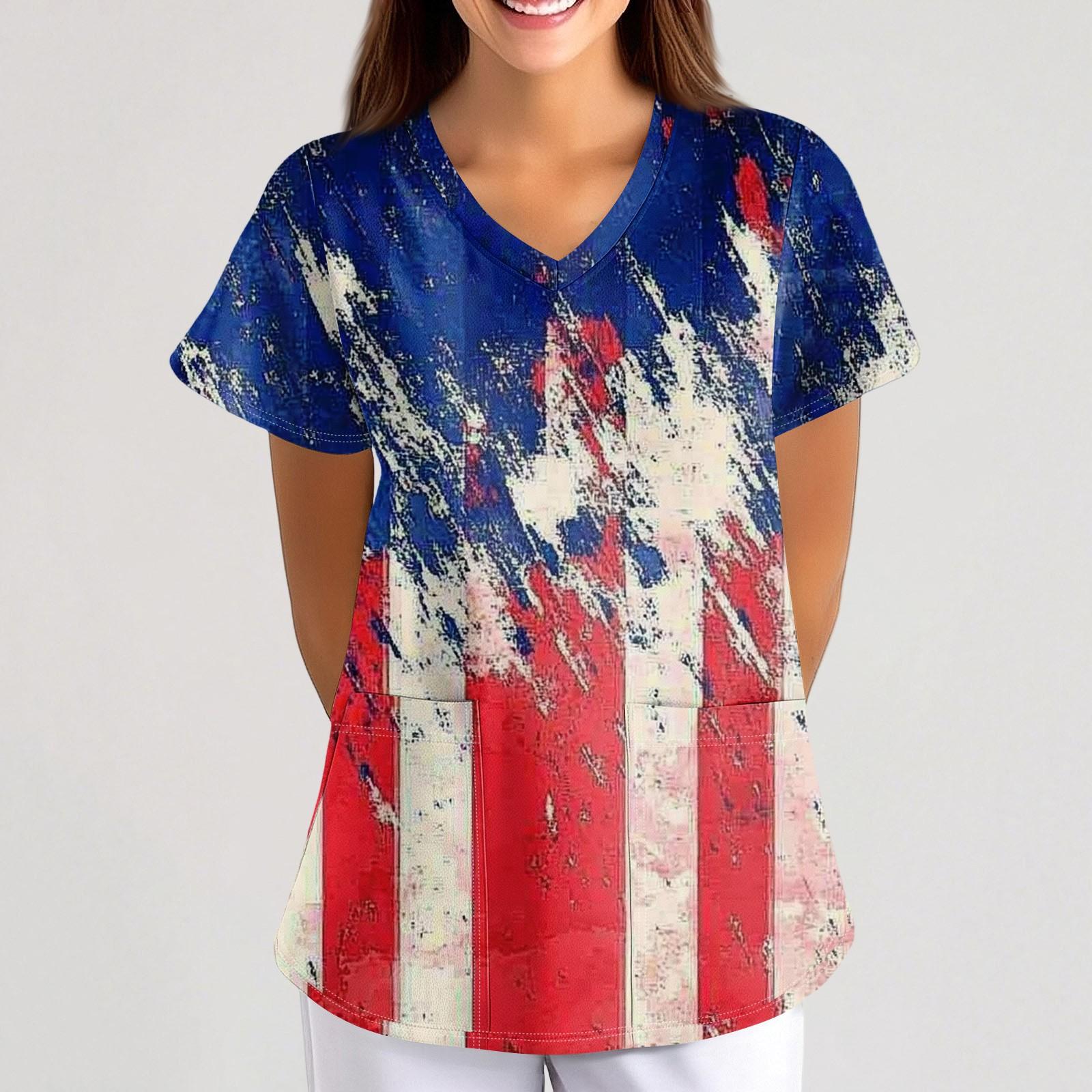 

Плюс размер скраб с принтом, рабочая форма, топы для женщин, забавные футболки с перекрестным v-образным вырезом и короткими рукавами, рабочая одежда, футболка с карманами XXL