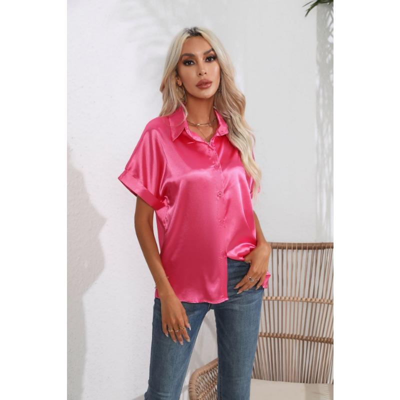 Summer Women's Shirt Solid Color Temperament Commuter Comfortable Casual Short Sleeve Top