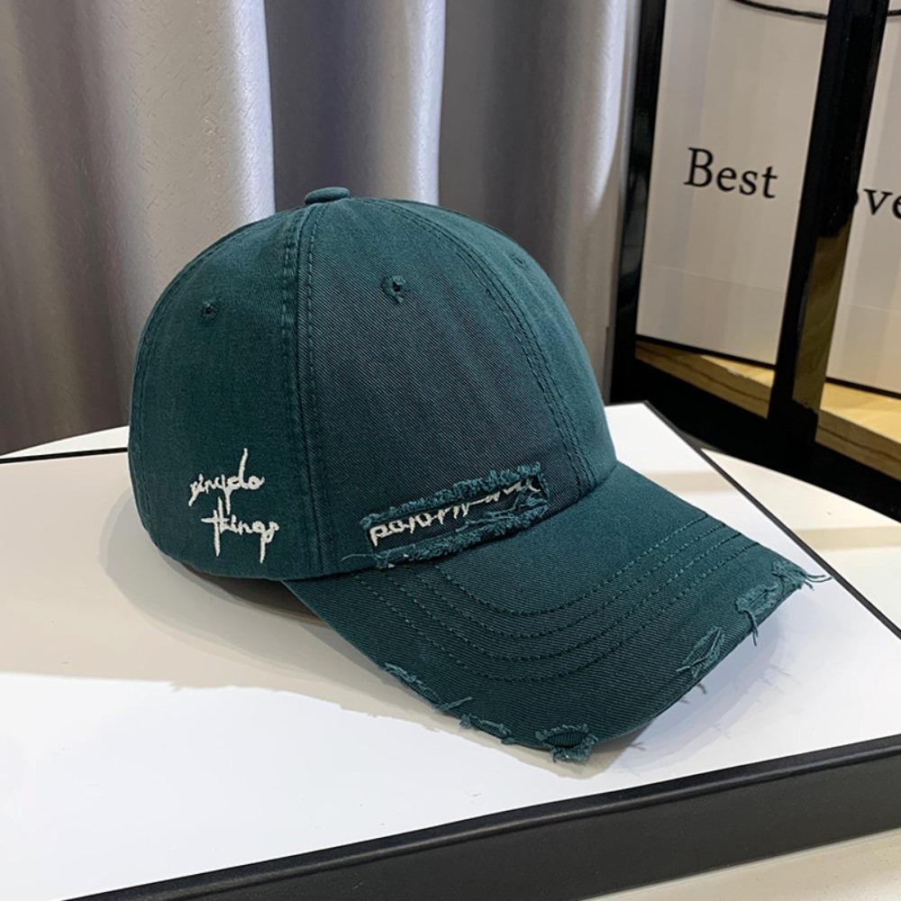 Letter Embroidery Baseball Cap Washed Cotton Embroidery Hat Vintage Trend Hat Unisex темно-зеленого