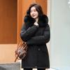 Women Parka Fashion Winter Jacket Slim with Fur Collar Warm Snow Wear Padded Clothes Long Coat Wool Liner Hooded Parkas