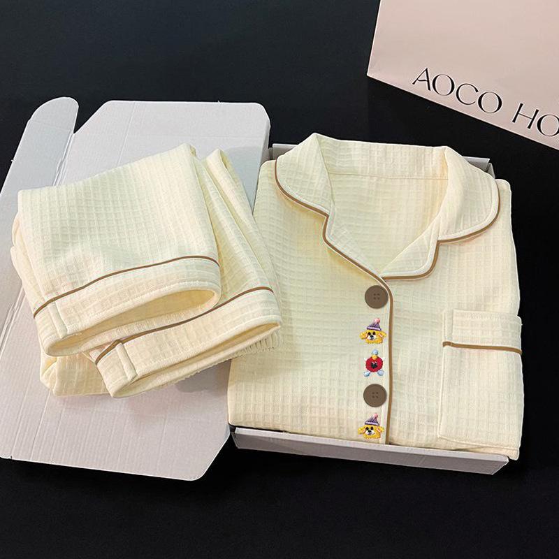 Women's Air Cotton Padded Pajamas, Long Sleeve, Autumn/Winter, Layered Thick Set, Cardigan, Korean Style, Outdoor & Homewear