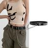 Pin Buckle Waist Belt for Dress Western Style Belt with Alloy Rivet & Dangle Chain Wide Waist Belt Ladies Skirt Belt