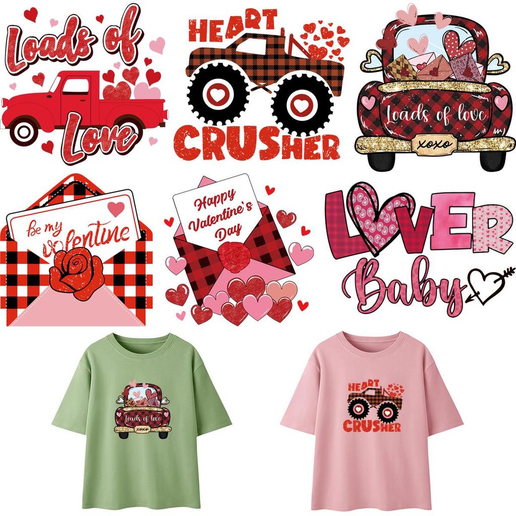 Valentine's Day Car Hooded Sweatshirt Heat Transfer Stickers, Clothing Heat Transfer Stickers, Printed Embossed Stickers, DIY T-shirt Stickers