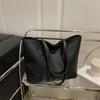 Korean Version Large Capacity Solid Color Faux Leather Tote Bag Fashion Vintage Commute Simple Shoulder Bag