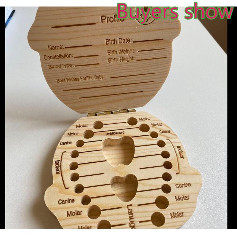 10 Sprachen: Englisch, Niederländisch, Spanisch, Portugal, Französisch, Russland. Baby-Zahnbox aus Holz, Organizer, Milchzähne, Aufbewahrung, Zähne sammeln, Nabelschnur, Gifs speichern