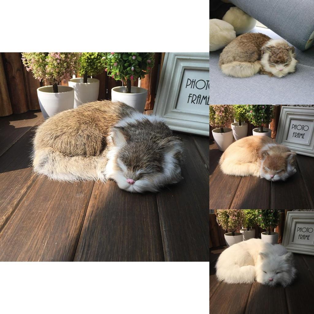Animal Plush Cat Model With Faux Fur For Home Decor And Photography Props