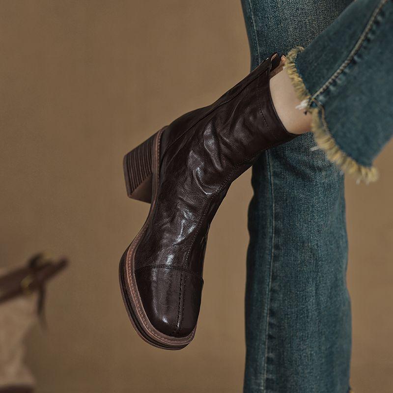 

2025 осень и зима новый темперамент ретро мода универсальные челси тонкие короткие ботинки толстый каблук высокий каблук мартинсы женские 40