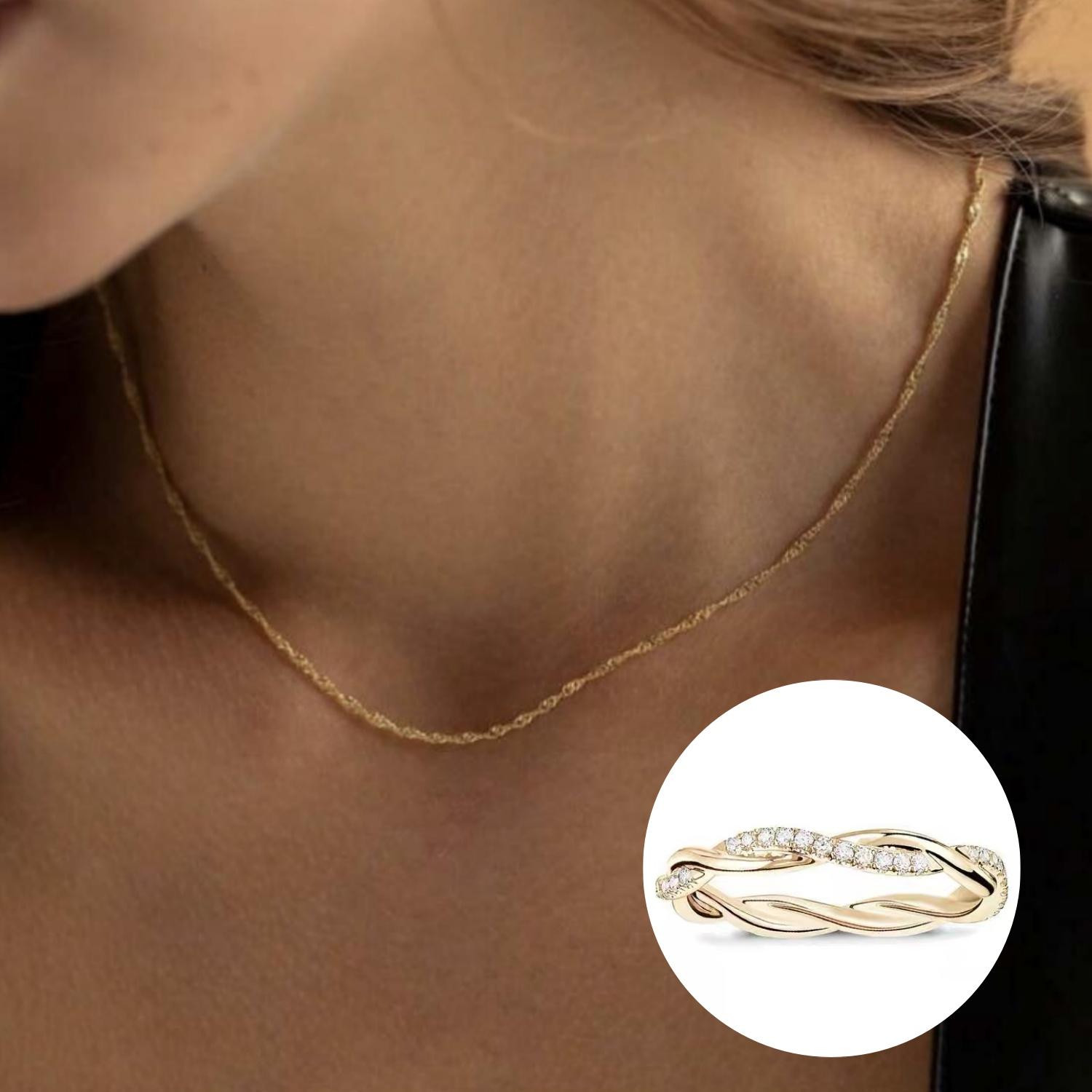 

Gold Twisted Chain Necklace + Zirconia Ring, a gift for her The ring can be worn on the finger or as a pendant accessory