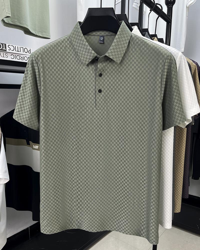 High-quality Men's Polo Shirt Lapel Plaid Solid Short-sleeve Non-iron Seamless T-shirt Summer Business Fashion Trend Menswear