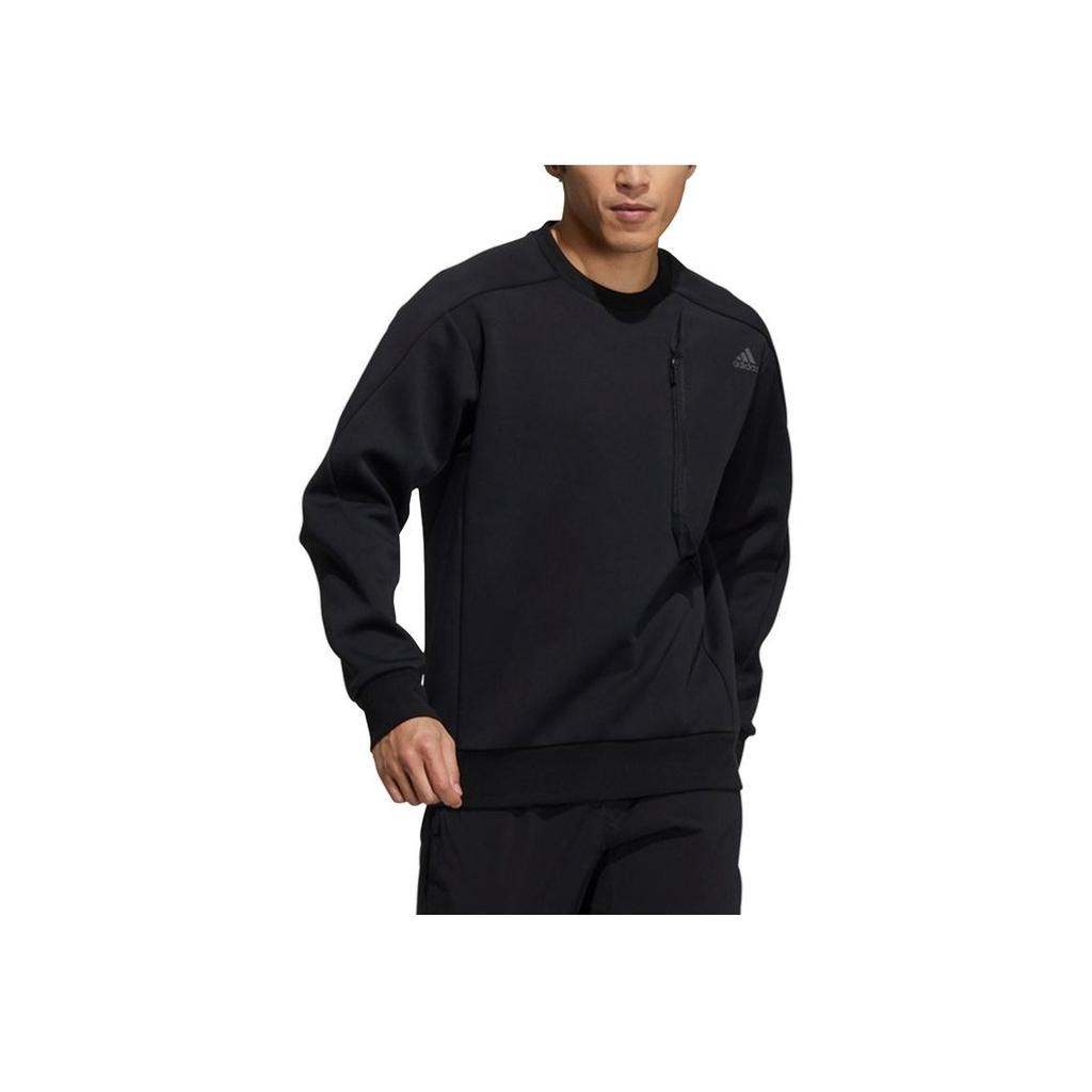 Adidas Loose Fit Sports Pullover Sweatshirt With Zip Pockets Men Tops Black H39295