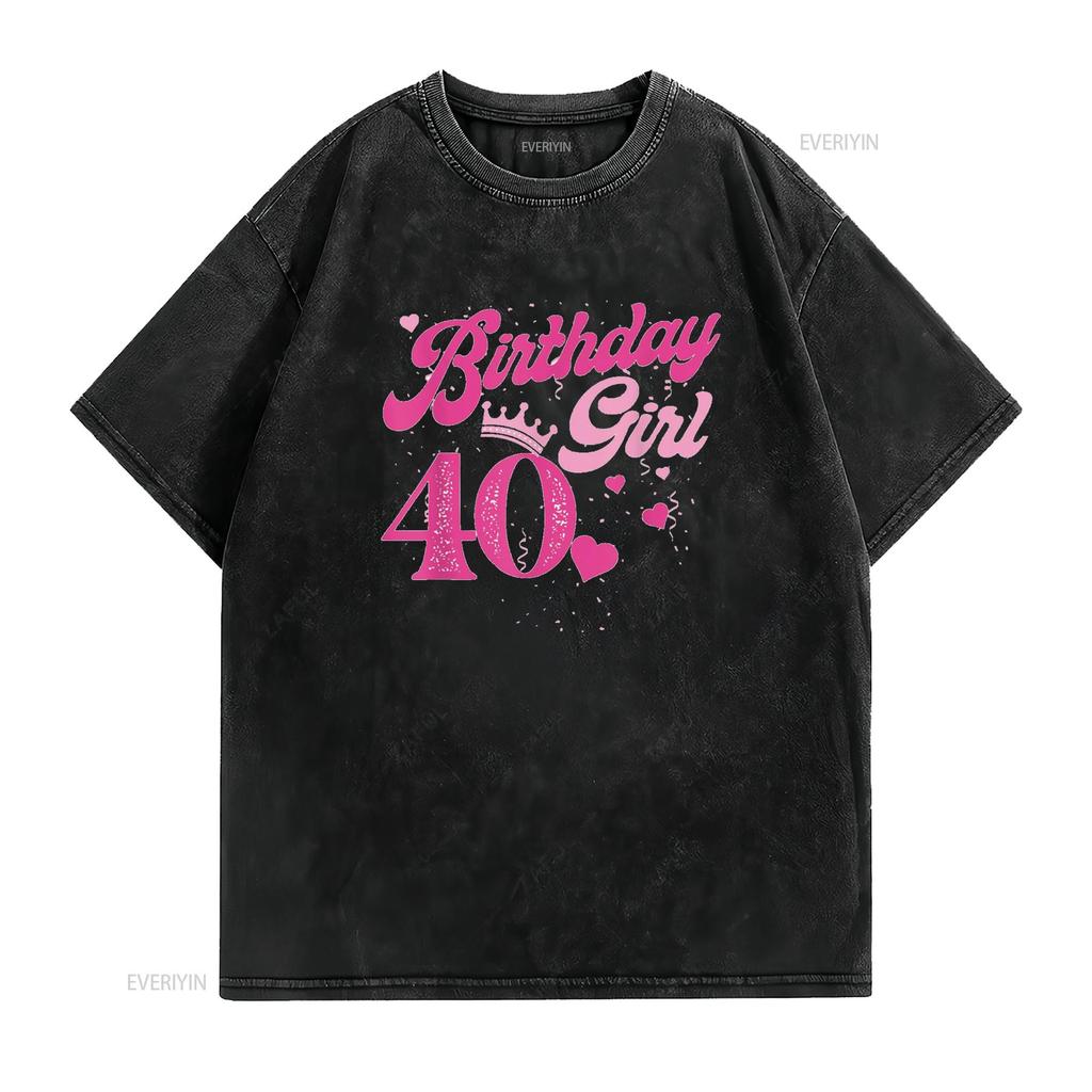 40th Birthday Girl Crown 40 Years Old Bday T Shirt vintage Washed Stretched Stylish Breathable Top For Everyday Wear homme