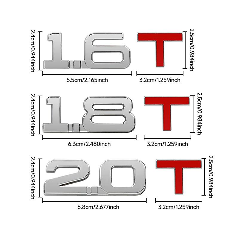 3D Metal Car Trunk Engine Displacement Emblem Badge Decal Stickers 1.3T 1.4T 1.5T 1.6T 1.8T 2.0T 2.2T 2.4T 2.5T 2.8T 3.0T Logo