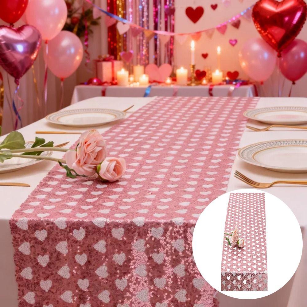 Love Heart Sequined Mesh Table Runner Romantic Table Flag Glitter Table Linens  Holiday Event