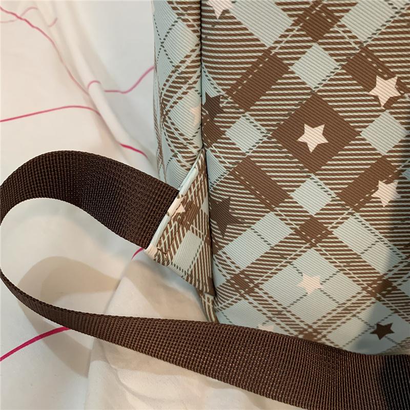 Schulrucksack für Studenten Damen Retro Karomuster Große Kapazität Reiserucksack