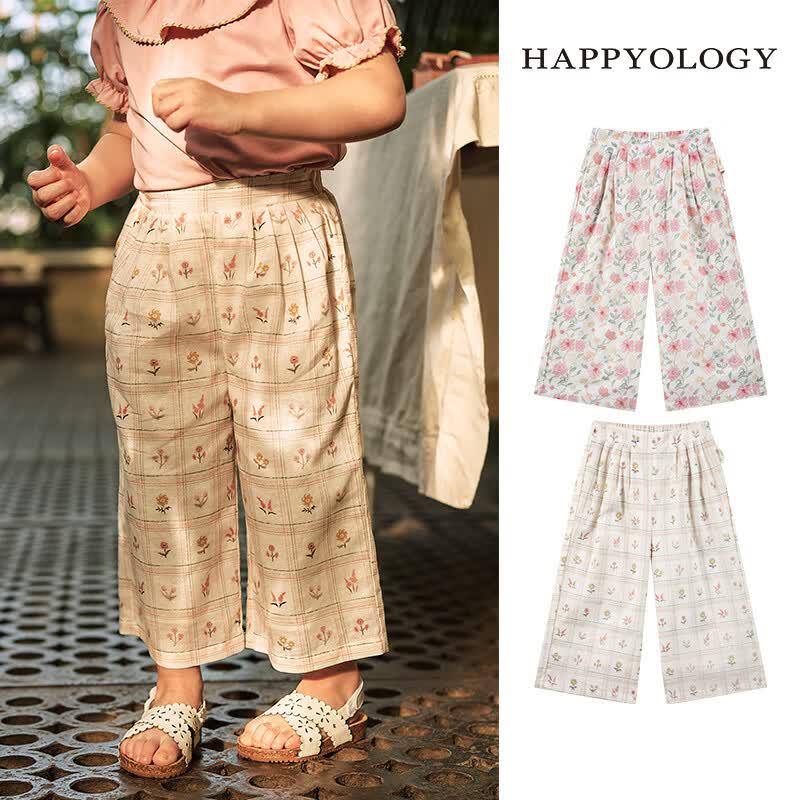 Happyology Girls Printed Cotton-Linen Wide-Leg Summer Pants 2Y