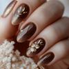 24PCS Autumn False Nails Golden Maple Leaves Simple French Press On Nails Full Cover Wearable Almond Fake Nails Art with Design