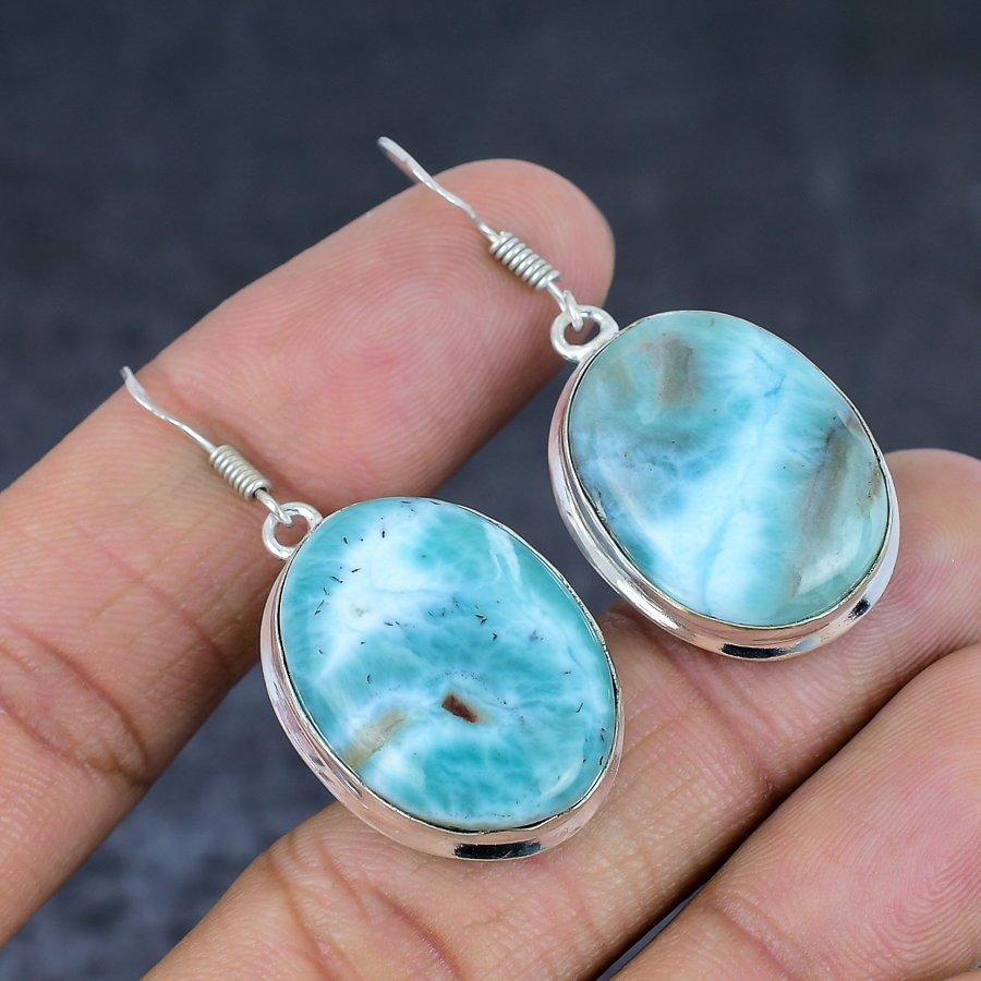 Republic Larimar Gemstone 925 Sterling Silver Jewelry Gift Earring 1.85" C4p26