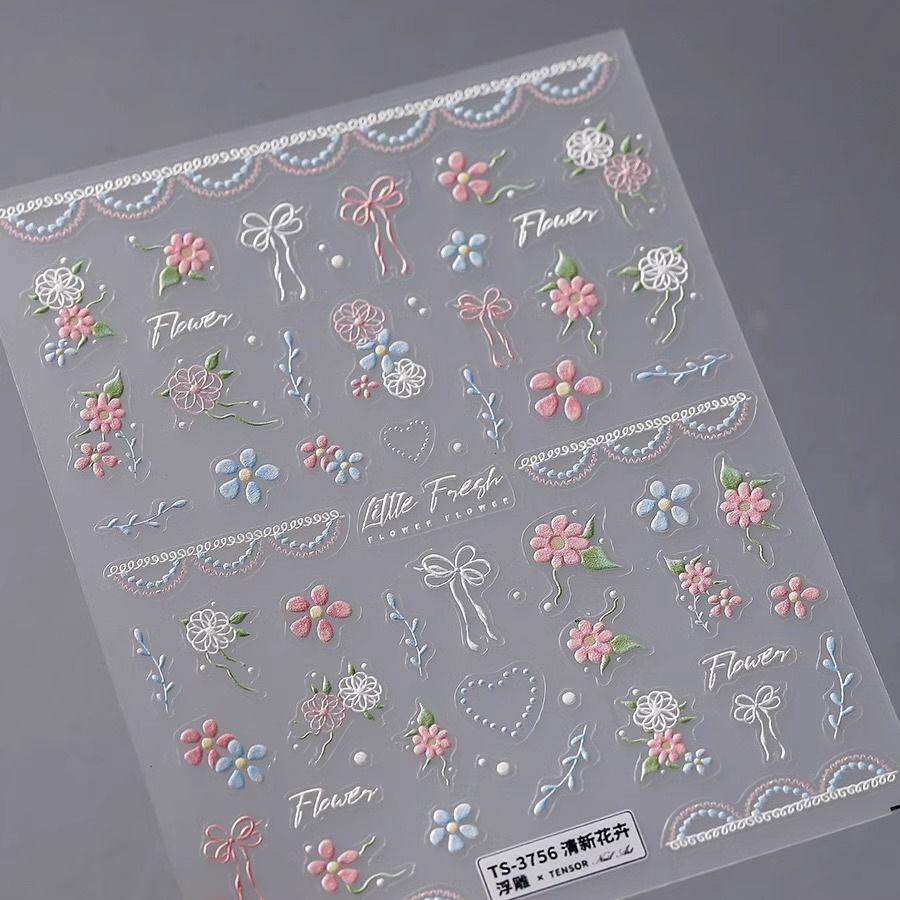 Colorful Embossed Flower & Bow Nail Stickers
