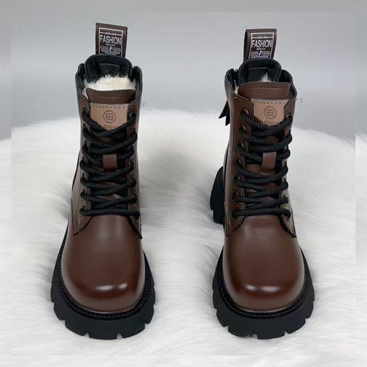 Soft leather Martin boots women's 2025 winter new British style soft leather thick-soled medium heeled versatile retro locomotive short boots women