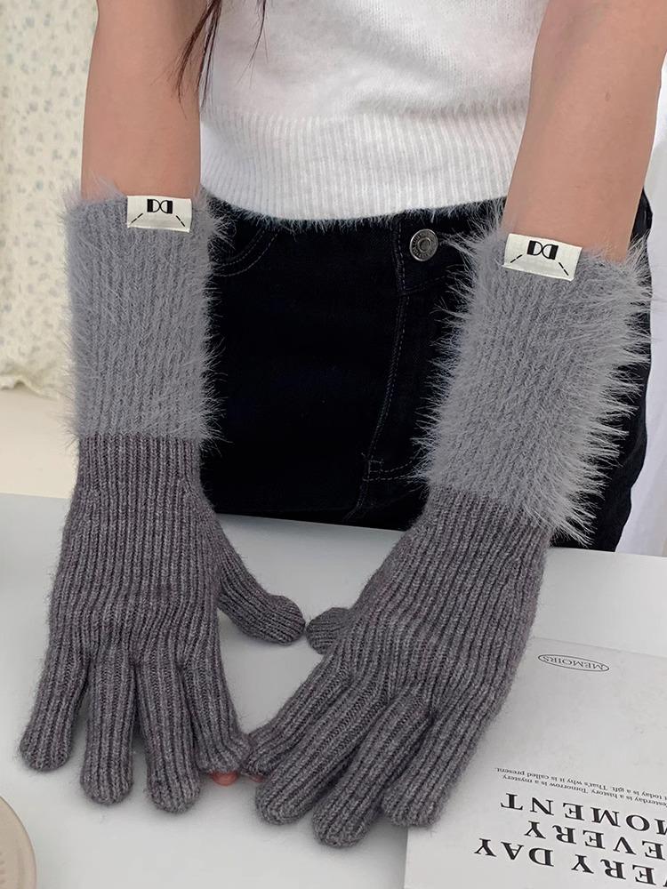 Podzimní a zimní dopaminové jednobarevné teplé pletené pětiprsté rukavice - Všestranné, roztomilé, dlouhé cyklistické návleky pro dívky